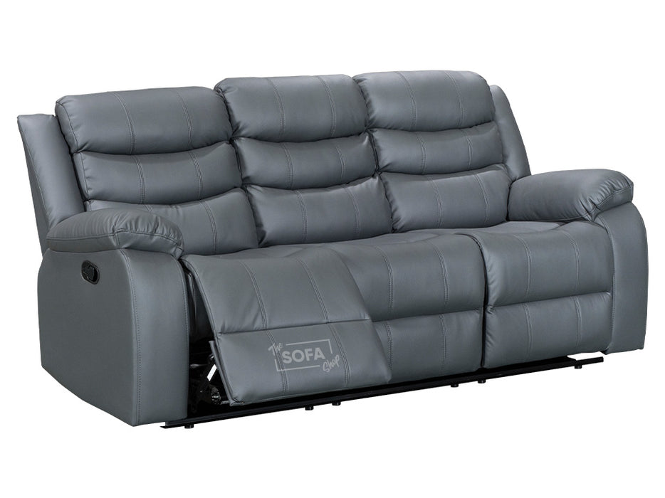 3 2 1 Recliner Sofa Set. 3 Piece Recliner Sofa Package Suite in Grey Leather with Drop-Down Table & Cup Holders- Sorrento