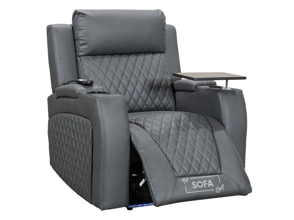 3+1 Electric Recliner Sofa Set inc. Cinema Seat in Grey Leather. 2 Piece Cinema Sofa Set with USB & Storage  - Venice Series Two