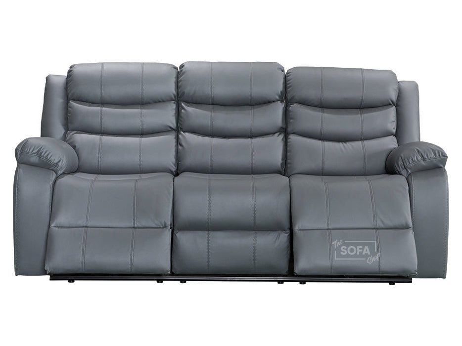 3 Piece Sofa Set - Recliner Sofa - 3+3+3 Seat Sofa Suite Package in Grey Leather with Folding Table & Cupholders - Sorrento