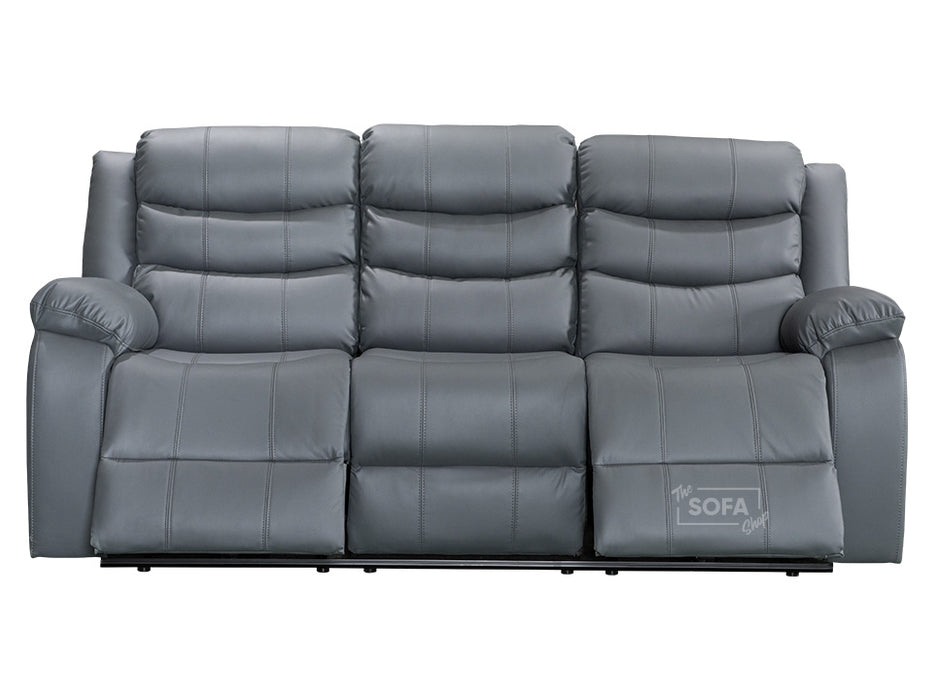 3 Seater Recliner Sofa in Grey Leather with Drop-Down Table & Cup Holders - Sorrento