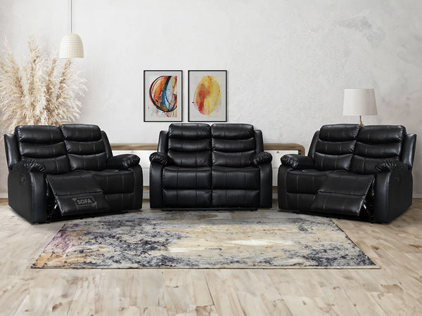 3 Piece Sofa Set - Recliner Sofa - 2+2+2 Seat Sofa Suite Package in Black Leather - Sorrento