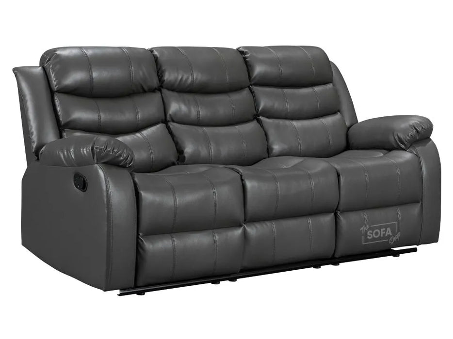 3 Seater Recliner Sofa in Dark Grey Leather with Drop-Down Table & Cup Holders | Sortino | Free Assembly Included