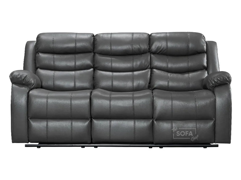 3 Seater Recliner Sofa in Dark Grey Leather with Drop-Down Table & Cup Holders | Sortino | Free Assembly Included