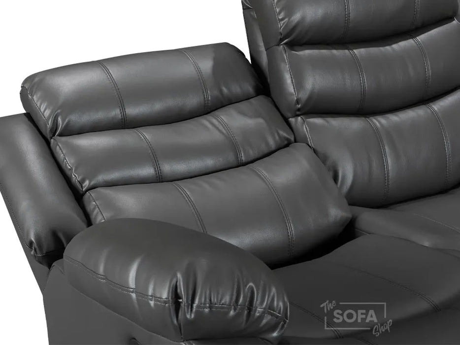 3 Seater Recliner Sofa in Dark Grey Leather with Drop-Down Table & Cup Holders | Sortino | Free Assembly Included