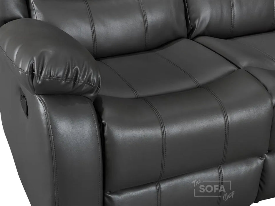 3 Seater Recliner Sofa in Dark Grey Leather with Drop-Down Table & Cup Holders | Sortino | Free Assembly Included