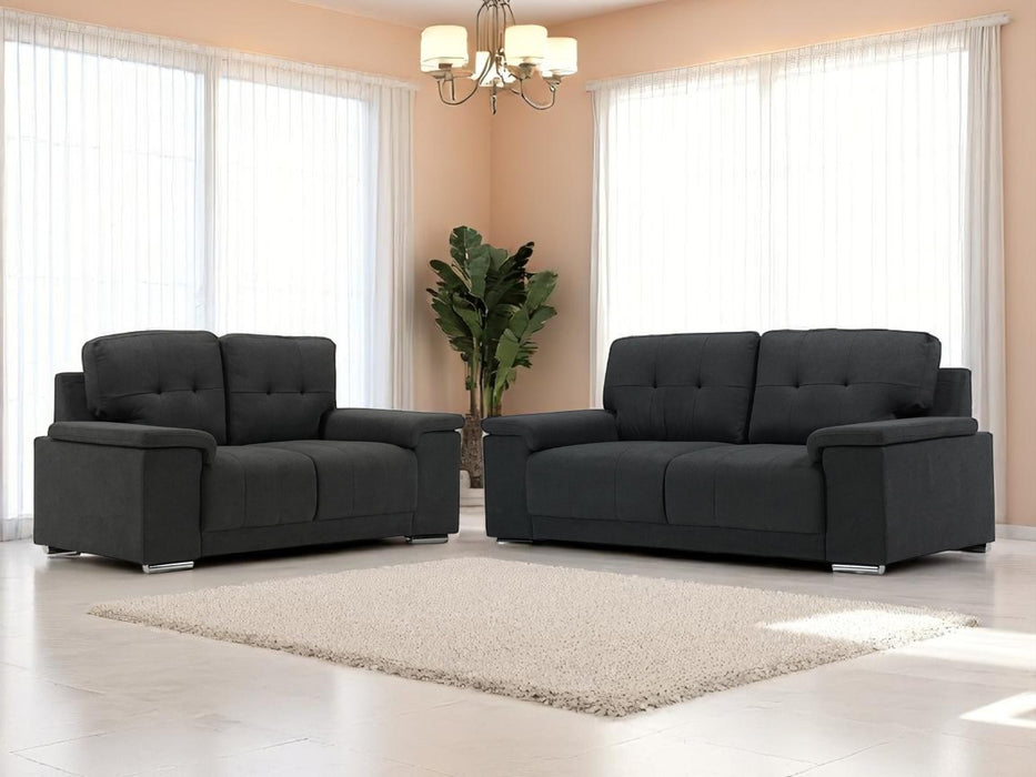 3+2 Sofa Set in Dark Grey Fabric | 2 Piece Sofa Suite with Chrome Feet | Kansas | (Samples 55 & 58) | The Sofa Shop