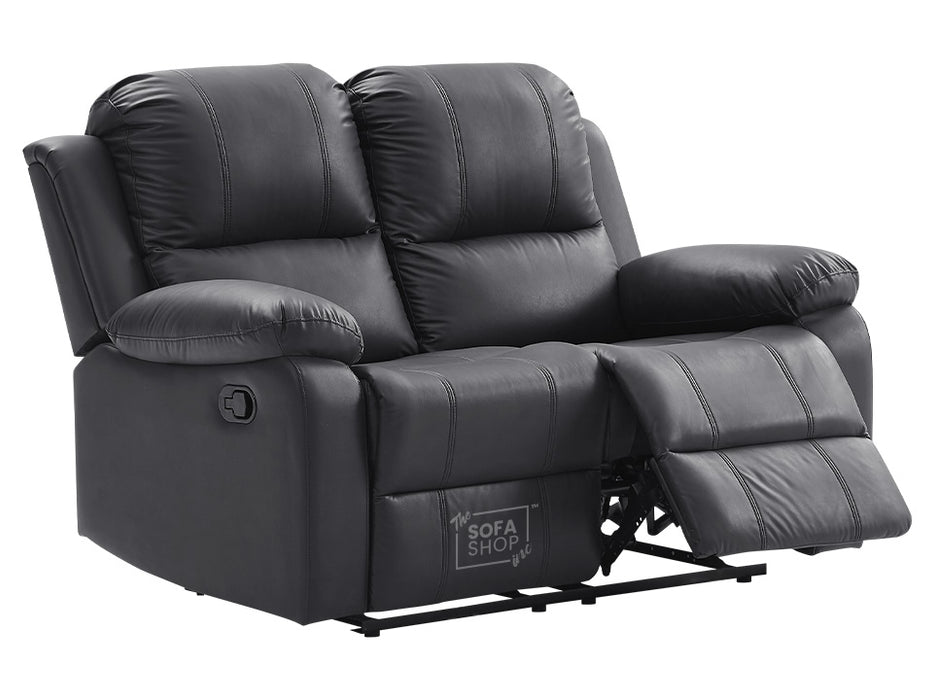 3 2 1 Recliner Sofa Set. 3 Piece Recliner Sofa Package Suite in Black Leather with Drop-Down Table & Drink Holders- Trento