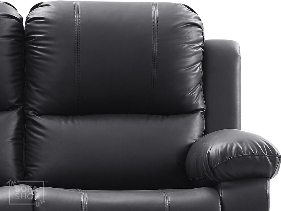 3 2 1 Recliner Sofa Set. 3 Piece Recliner Sofa Package Suite in Black Leather with Drop-Down Table & Drink Holders- Trento