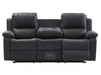 3+1 Recliner Sofa Set inc. Chair in Black Leather with Drop-Down Table & Cup Holders - 2 Piece Trento Sofa Set