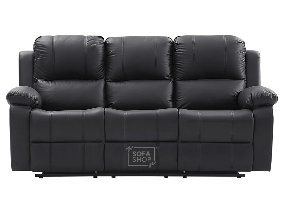 3 2 1 Recliner Sofa Set. 3 Piece Recliner Sofa Package Suite in Black Leather with Drop-Down Table & Drink Holders- Trento