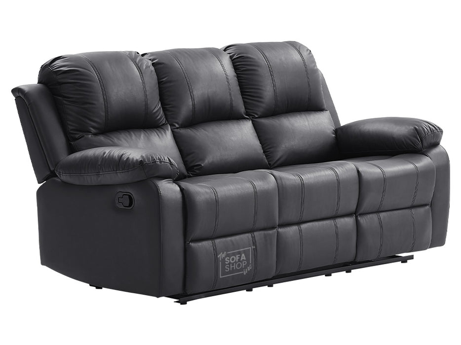 3+1 Recliner Sofa Set inc. Chair in Black Leather with Drop-Down Table & Cup Holders - 2 Piece Trento Sofa Set