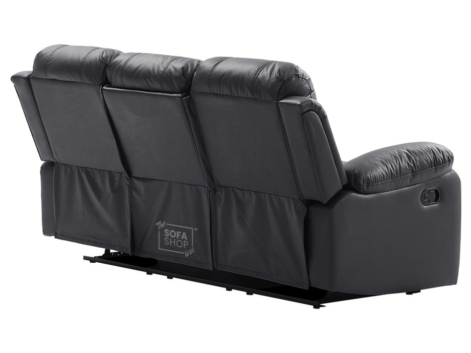 3 2 1 Recliner Sofa Set. 3 Piece Recliner Sofa Package Suite in Black Leather with Drop-Down Table & Drink Holders- Trento