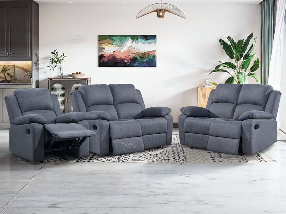3 Piece Sofa Set - Recliner Sofa - 2+2+1 Seat Sofa Suite Package in Dark Grey Fabric - Trento