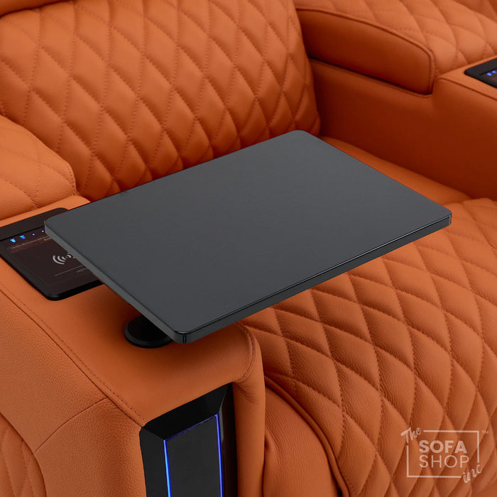 3 Seater Real Leather Electric Recliner Cinema Sofa in Orange | Hi-Tech Couch With Power Lumbar, Wireless Charging, USB+C, Cooling & Heating Cupholders | Assisi | The Sofa Shop
