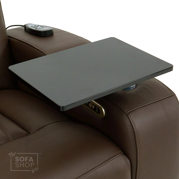 Dark Brown Real Leather 3 Seater Cinema Sofa | Electric Recliner Couch with Massage, Heat, Fold-Down Table & Wireless Charger | Capri | The Sofa Shop