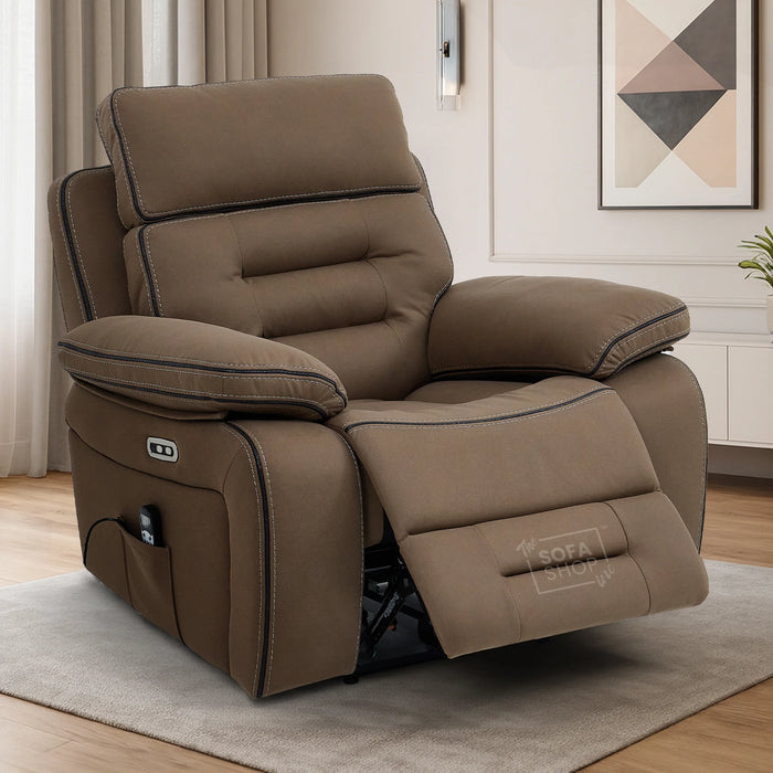 Electric Recliner Chair | 1 Seater Brown Fabric Home Cinema Sofa with Massage, Power Recline, USB Port & Adjustable Headrest | Tuscany | The Sofa Shop