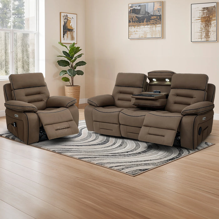 3+1 Cinema-Style Sofa Set | 2 Piece Electric Reclining Sofa Package in Brown Fabric | Hi-Tech Sofa Set with Massage, Cup Holders & Storage | Tuscany