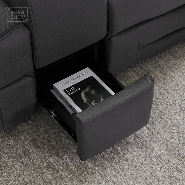 2 Seater Electric Recliner Cinema Sofa in Grey Fabric | Hi-Tech Cinema Seats with Console, Power Headrest, Power Recliner, Bluetooth, Socket Set, Storage Drawer, USB & Wireless Charging | Sicily