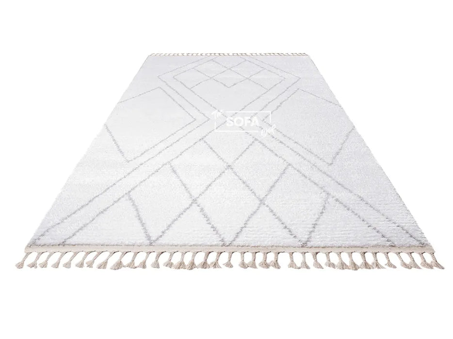 White Rug Shaggy Fabric in Small & Large Sizes - Carballo