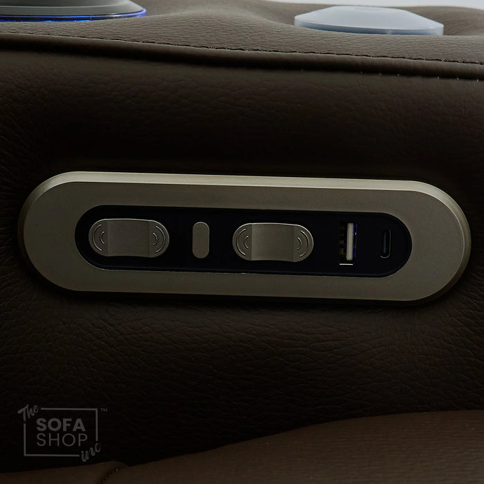 Real Leather 2+1 Electric Recliner Cinema Sofa Set in Dark Brown | 2 Piece Sofa Set with Massage, USB Ports, Cup Holders, Storage Boxes & Wireless Charger | Capri | The Sofa Shop