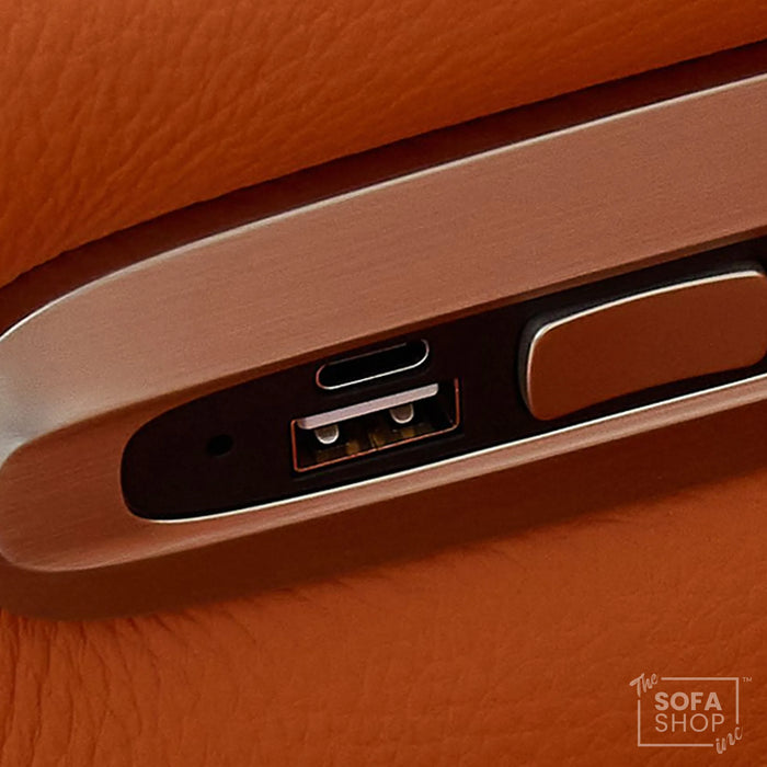 3 Seater Cinema Sofa in Orange Real Leather | Luxury Theatre & Home Cinema Seating | Electric Recliner With USB Charging + Cupholders & Power Headrests | LED Lighting & Hidden Storage | Assisi