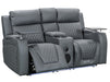 2 1 1 Electric Recliner Sofa Set inc. Cinema Seats in Grey Leather. 3 Piece Cinema Sofa with LED Cup Holders, Storage, Speaker - Venice Series One