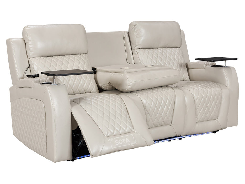 3 Seater Electric Recliner Cinema Sofa in Cream Leather with USB Ports & Cup Holders - Venice Series Two
