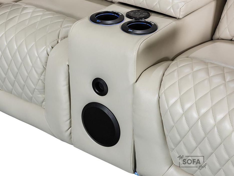 2 Seater Smart Electric Recliner Hi-Tech Cinema Sofa in Cream Leather with USB Ports, Cup Holders, Speakers & Massage - Venice Series One