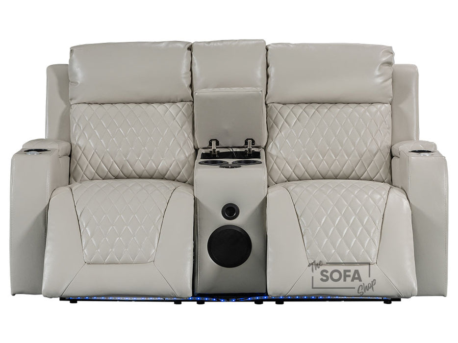 3 2 Smart Electric Recliner Cinema Sofa Set in Cream Leather with Cup Holders, Storage Boxes, and USB Ports - Venice Series Two