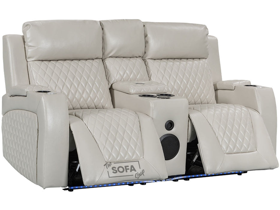 3 2 Smart Electric Recliner Cinema Sofa Set in Cream Leather with Cup Holders, Storage Boxes, and USB Ports - Venice Series Two