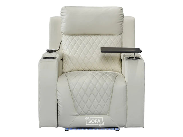 2+1 Electric Recliner Sofa Set inc. Cinema Seat in Cream Leather. 2 Piece Cinema Sofa with USB Ports, Massage & Wireless Charger - Venice Series One