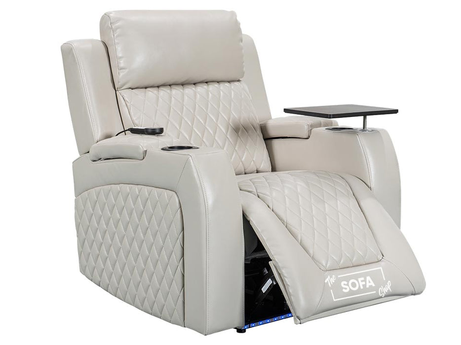 2+1 Electric Recliner Sofa Set inc. Cinema Seat in Cream Leather. 2 Piece Cinema Sofa with USB Ports, Massage & Wireless Charger - Venice Series One