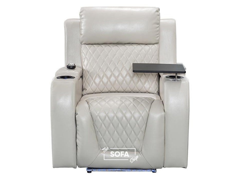 2+1 Electric Recliner Sofa Set inc. Cinema Seat in Light Beige Leather. 2 Piece Cinema Sofa with USB Ports, Massage & Wireless Charger - Venice Series One