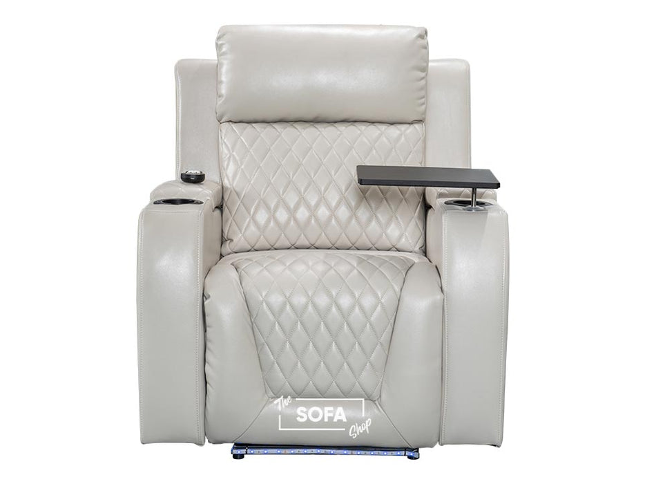 3+1 Electric Recliner Sofa Set inc. Cinema Seat in Cream Leather. 2-Piece Cinema Sofa Set with USB & Storage Box - Venice Series Two