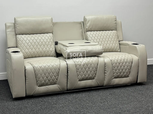 Venice 3 Seater Electric Recliner Cinema Sofa in Cream Leather with USB Ports & Cup Holders - Ex display Sofa 247