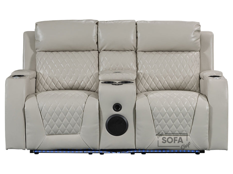 Electric Recliner Cinema Sofa Set 3 2 1 in Cream Leather with Cup Holders, Storage Boxes, and USB Ports - Venice Series Two