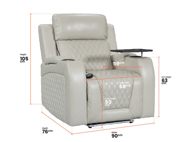 2 1 1 Electric Recliner Sofa Set inc. Cinema Seats in Cream Leather. 3 Piece Cinema Sofa with LED Cup Holders, Storage & Speaker  - Venice Series One