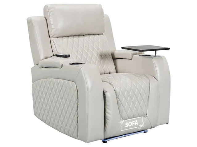 2 1 1 Electric Recliner Sofa Set inc. Cinema Seats in Cream Leather. 3 Piece Cinema Sofa with LED Cup Holders, Storage & Speaker  - Venice Series One