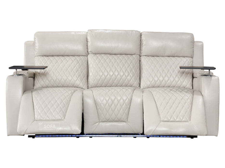 3+1 Electric Recliner Sofa Set inc. Cinema Seat in Cream Leather. 2-Piece Cinema Sofa Set with USB & Storage Box - Venice Series Two