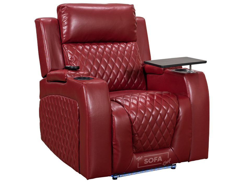 3+1 Electric Recliner Sofa Set inc. Cinema Seat in Red Leather. 2-Piece Cinema Sofa Set with USB Ports & Massage - Venice Series Two