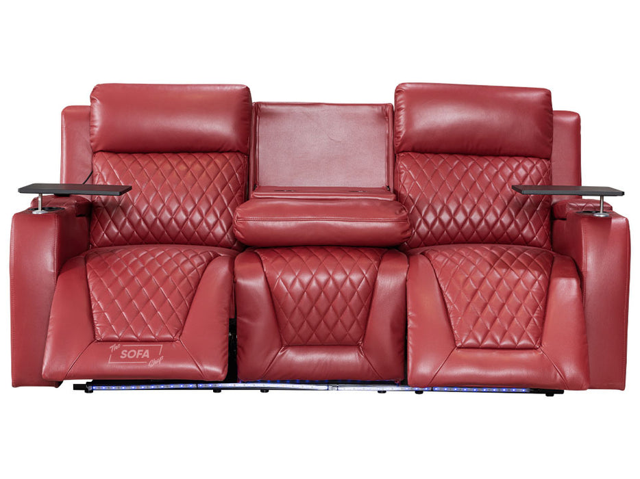 3 Seater Electric Recliner Sofa & Cinema Seats Smart Cinema Sofa With Power, Massage & Console in Red Leather - Venice Series Two