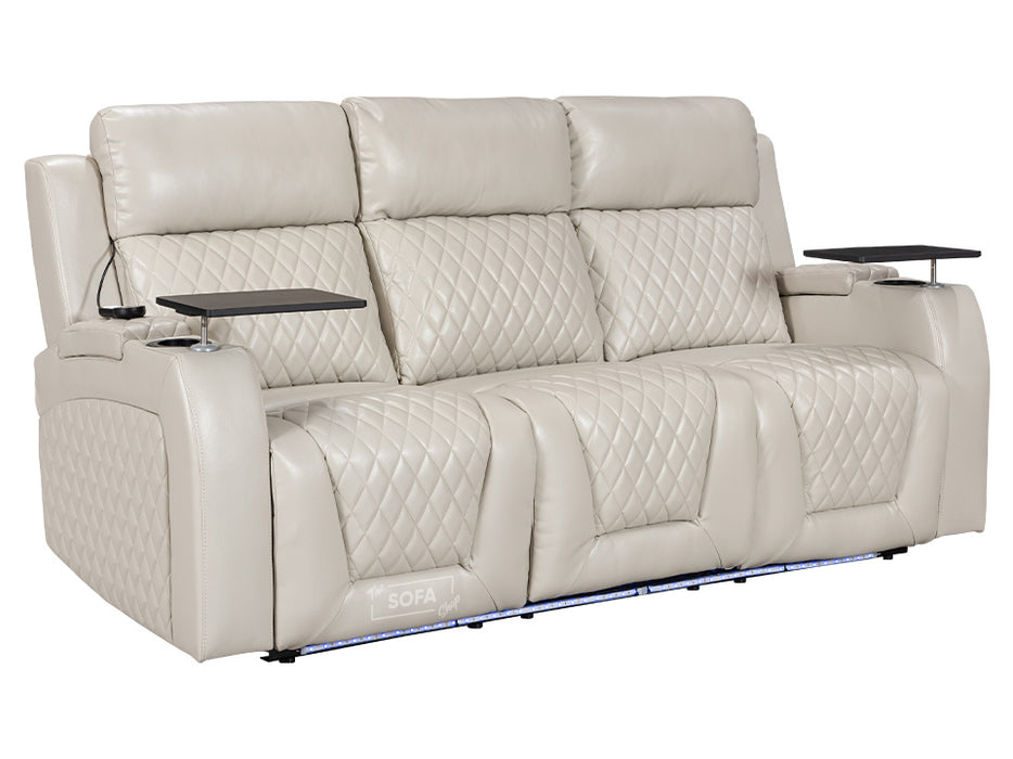 Electric Recliner Cinema Sofa Set 3 2 1 in Cream Leather with Cup Holders, Storage Boxes, and USB Ports - Venice Series Two
