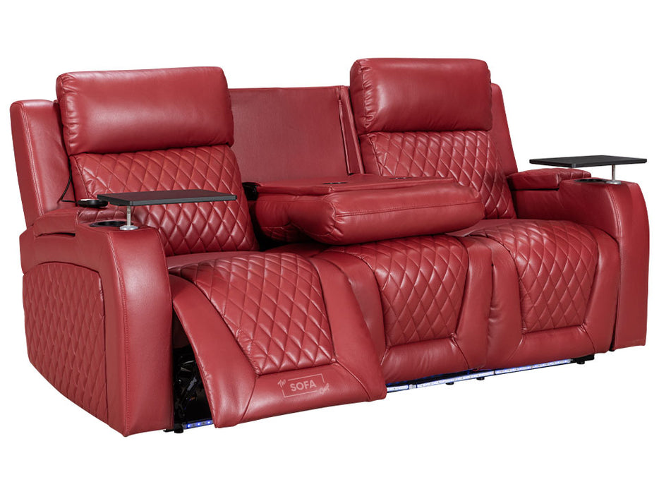 3 Seater Electric Recliner Sofa & Cinema Seats Smart Cinema Sofa With Power, Massage & Console in Red Leather - Venice Series Two