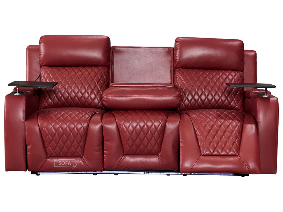 3 1 1 Electric Recliner Sofa Set inc. Cinema Seats in Red Leather. 3 Piece Cinema Sofa with LED Cup Holders, Massage & USB Ports- Venice Series Two