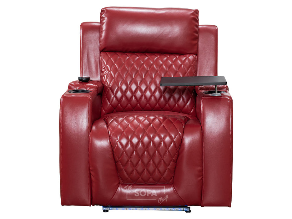 3+1 Electric Recliner Sofa Set inc. Cinema Seat in Red Leather. 2-Piece Cinema Sofa Set with USB Ports & Massage - Venice Series Two
