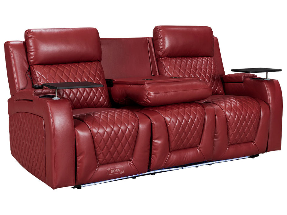 3 2 1 Electric Recliner Cinema Sofa Set in Red Leather with Cup Holders, Storage Boxes, and USB Ports - Venice Series Two