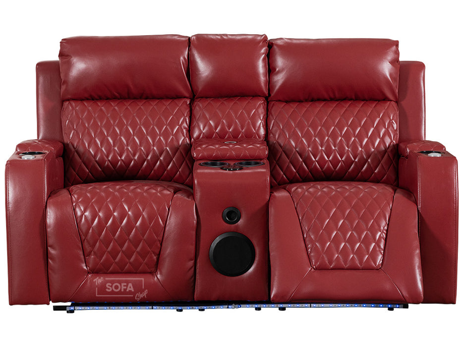 3+2 Smart Electric Recliner Cinema Sofa Set in Red Leather with Cup Holders, Storage Boxes, and USB Ports - Venice Series Two