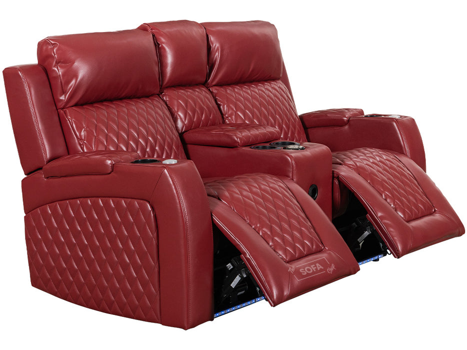 3+2 Smart Electric Recliner Cinema Sofa Set in Red Leather with Cup Holders, Storage Boxes, and USB Ports - Venice Series Two