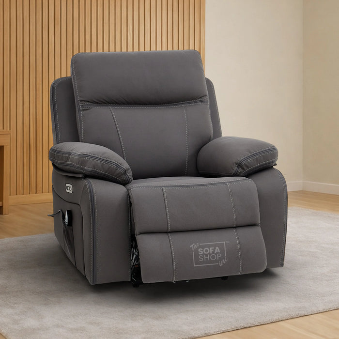 1 Seat Electric Recliner Chair Home Cinema Sofa | Hi-Tech Chair In Grey Fabric with USB & Massage | Vinsonova | Sofa Sale