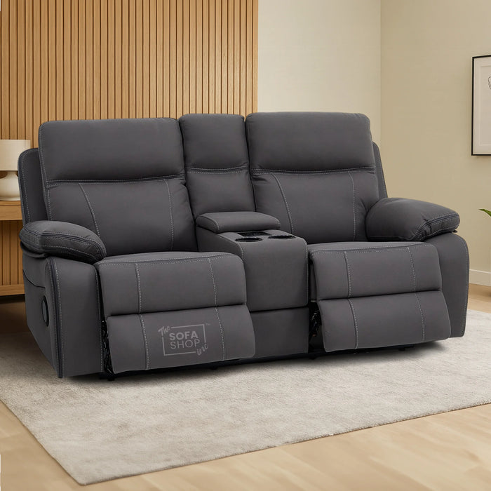 2 Seater Hi-Tech Sofa | Electric Recliner Home Cinema Seat in Grey Fabric with Chilled Cupholders + Console + Power Sockets + USB | Vinsonova Series one